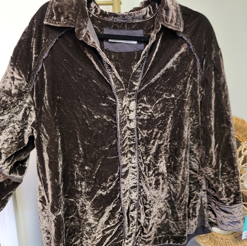 FREE PEOPLE ✨️ NWOT Button Down Brown Velour